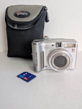 Canon Powershot A700 6.0MP Compact Digital Camera Silver SD Card & case Tested